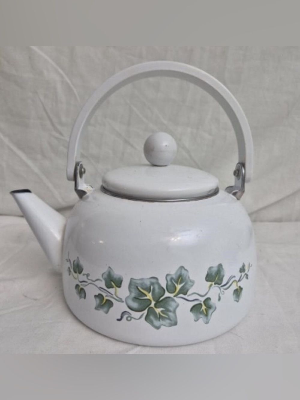 Corelle White Teapot with Green Ivy Vine Motif